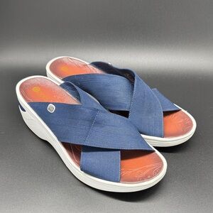 Bzees Navy Cross-Strap Slide Sandals Sz 10